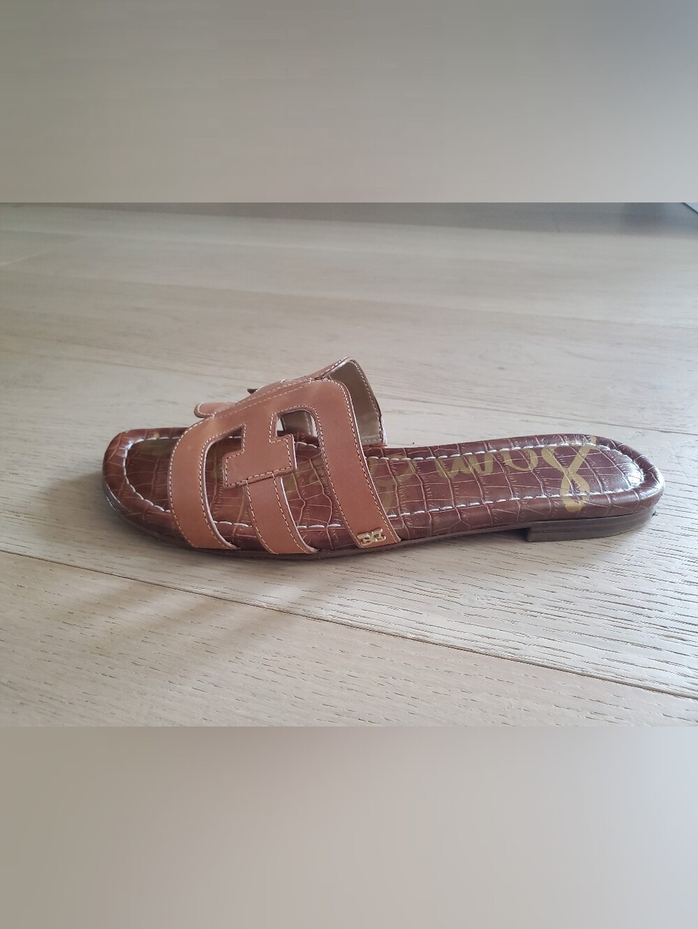 Sam Edelman Cognac Croc-Embossed Slide Sandal